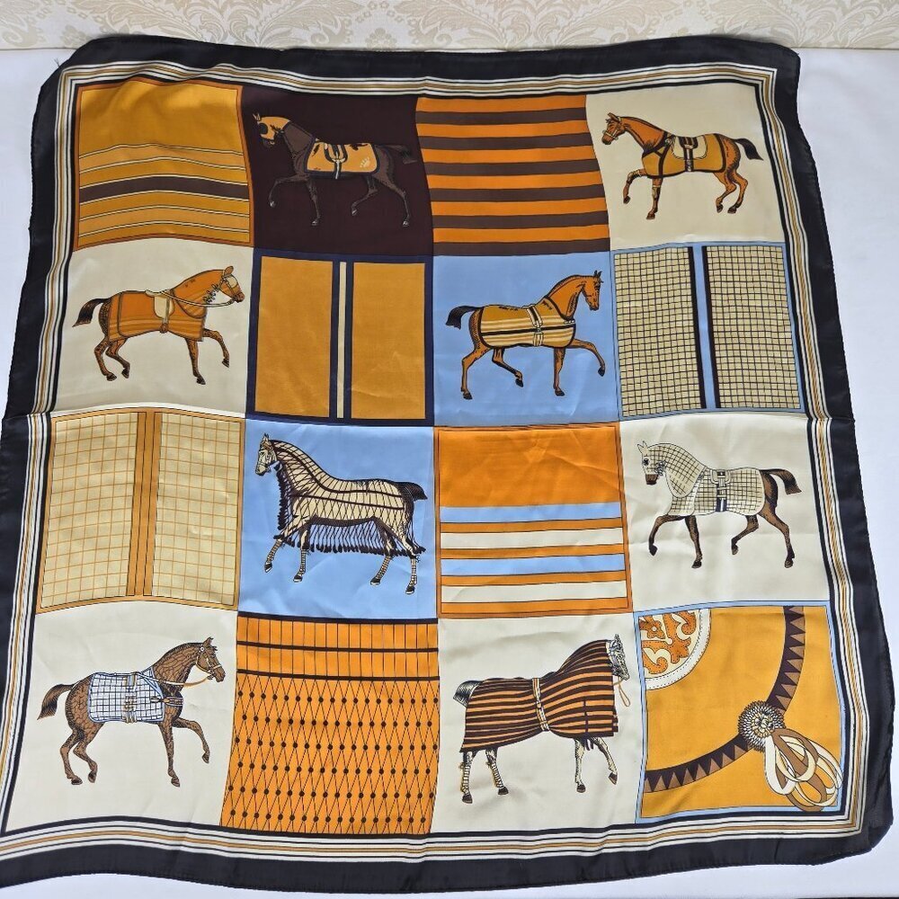 Earth Toned Square Scarf Multicolor Stripes Horses Gifts Office Travel Feminine